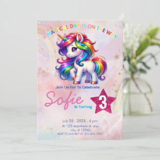 Unicorn Party Thema Rainbow 3. Geburtstag Einladung