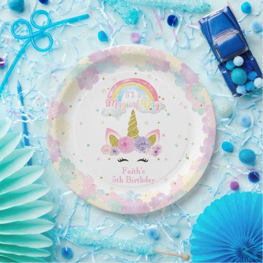 Unicorn Pastel Birthday Paper Plate Pappteller (Party)