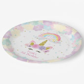 Unicorn Pastel Birthday Paper Plate Pappteller (Schrägansicht)