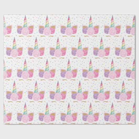 Unicorn Pastel Pink Girly Rainbow Birthday Geschenkpapier (Flach)