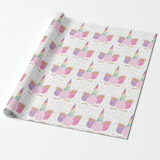 Unicorn Pastel Pink Girly Rainbow Birthday Geschenkpapier (Ungerollt)