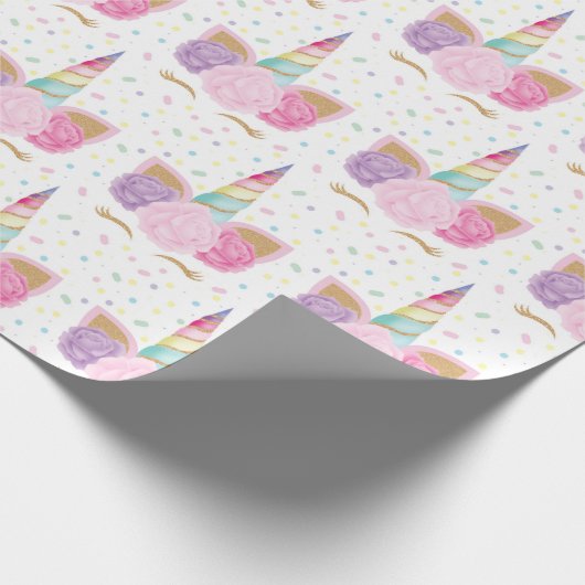Unicorn Pastel Pink Girly Rainbow Birthday Geschenkpapier (Ecke)