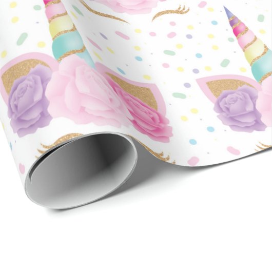 Unicorn Pastel Pink Girly Rainbow Birthday Geschenkpapier (Rolleneckpunkt)