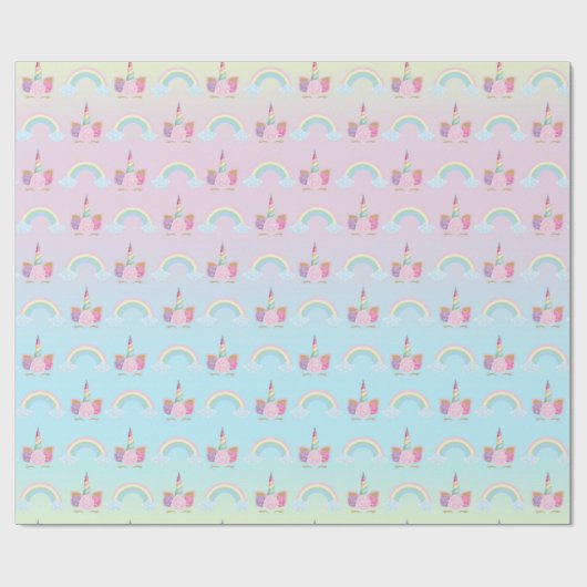 Unicorn Pastel Pink Girly Rainbow Birthday Geschenkpapier (Flach)