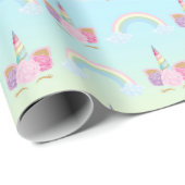 Unicorn Pastel Pink Girly Rainbow Birthday Geschenkpapier (Rolleneckpunkt)