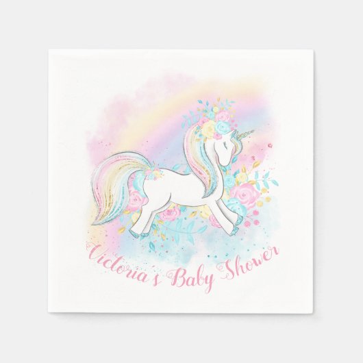 Unicorn Pastel Rainbow Baby Dusche Napkins Serviette (Vorderseite)