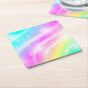 Unicorn Pastel Rainbow Color Rechteckiger Pappuntersetzer