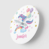 Unicorn Pastel Rainbow Personalisierter Name Niedl Runde Wanduhr (Winkel)