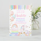 Unicorn Pastel Rainbow Sparkle Einladung (Stehend Vorderseite)
