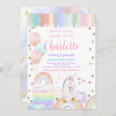 Unicorn Pastel Rainbow Sparkle Einladung (Vorne/Hinten)