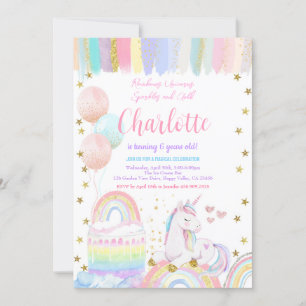 Unicorn Pastel Rainbow Sparkle Einladung