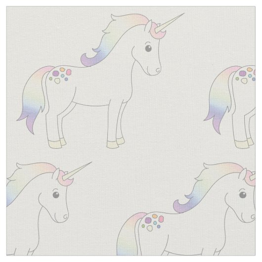 Unicorn Pastel Rainbow White Stoff (Nahaufnahme)