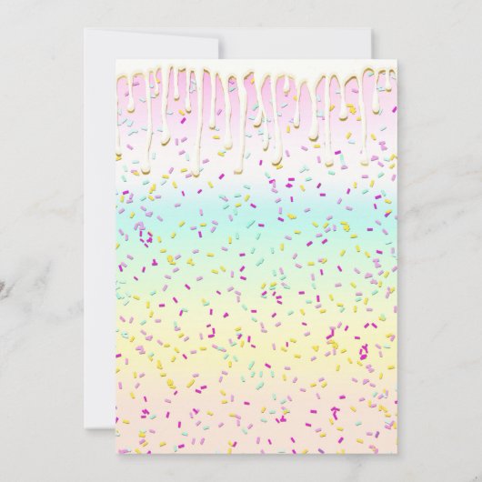 Unicorn Pastel Rainbow Zuckerguss Tropfen Baby Sho Einladung (Rückseite)