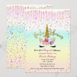 Unicorn Pastel Rainbow Zuckerguss Tropfen Baby Sho Einladung