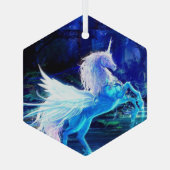 Unicorn Pegasus Blauer Mondlicht Weihnachtsbaum Ornament Aus Glas (Rückseite)