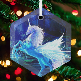 Unicorn Pegasus Blauer Mondlicht Weihnachtsbaum Ornament Aus Glas