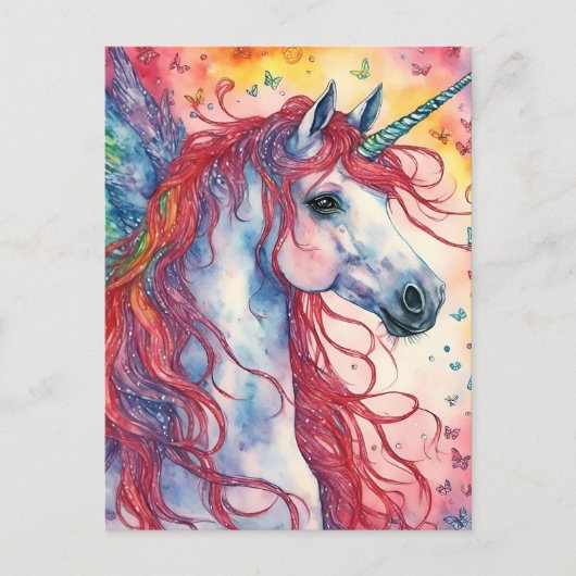 Unicorn Pegasus Butterflies Postkarte (Vorderseite)