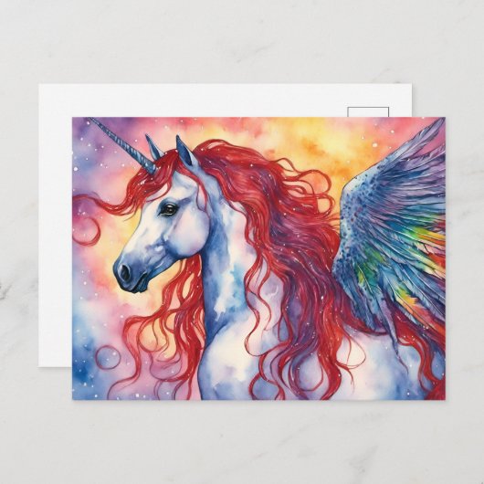 Unicorn Pegasus mit Red Mane Postkarte (Vorne/Hinten)