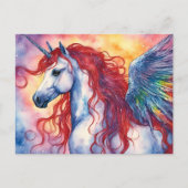 Unicorn Pegasus mit Red Mane Postkarte (Vorderseite)