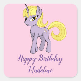 Unicorn Personalisiert Pink Geburtstag Napkins Gir Quadratischer Aufkleber