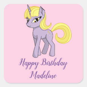 Unicorn Personalisiert Pink Geburtstag Napkins Gir Quadratischer Aufkleber