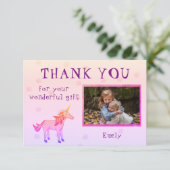 Unicorn Personalisiert Vielen Dank Girl Foto Dankeskarte (Stehend Vorderseite)
