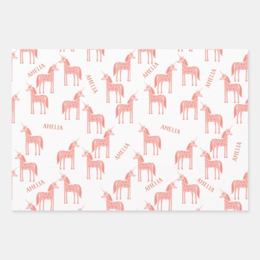 Unicorn Personalisierter Name Rosa Geschenkpapier Set (Vorderseite 3)