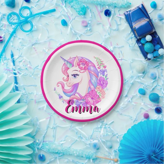 unicorn & personalize your name pappteller (Party)