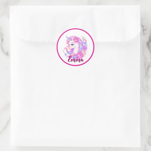unicorn & personalize your name runder aufkleber (Tasche)