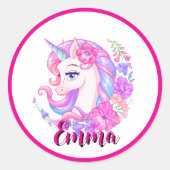 unicorn & personalize your name runder aufkleber (Vorderseite)