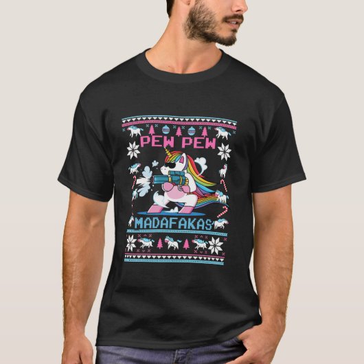 Unicorn Pew Pew Madafakas Ugly Christmas Sweater T-Shirt (Vorderseite)