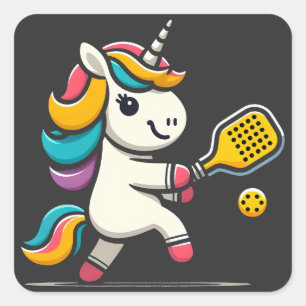 Unicorn Pickleball Spieler Lover Kinder Frauen Quadratischer Aufkleber