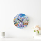 Unicorn Picnic Wall Clock - bearbeitbarer Name Runde Wanduhr (Zuhause)