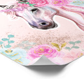 Unicorn Pink Aquamarin Floral Gold Glitzer Glam Poster (Ecke)