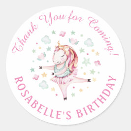 Unicorn Pink Ballerina Geburtstagsparty Danke Runder Aufkleber