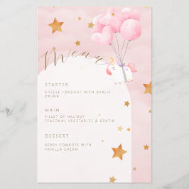 Unicorn Pink Clouds Girl Baby Shower Menü