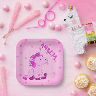 Unicorn Pink Dot Pattern Girl Birthday Pappteller