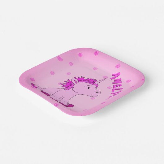 Unicorn Pink Dot Pattern Girl Birthday Pappteller (Gewinkelt)