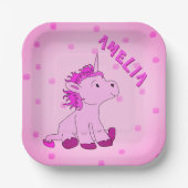 Unicorn Pink Dot Pattern Girl Birthday Pappteller (Vorderseite)