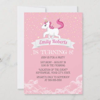 Unicorn Pink Girl Birthday Party Einladung