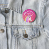 Unicorn Pink Glitter Girls Birthday Personalized Button (Beispiel)