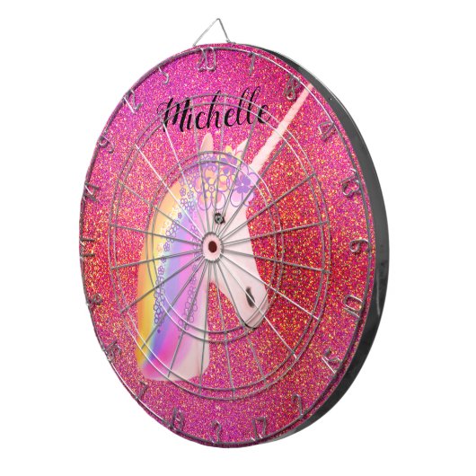 Uniçorn Pink Glitzer Glitzern Fairytale Girly Dartscheibe (Vorderseite rechts)