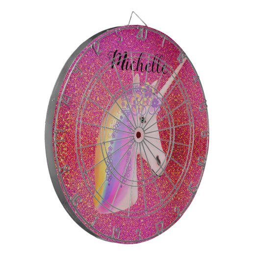 Uniçorn Pink Glitzer Glitzern Fairytale Girly Dartscheibe (Vorderseite Links)