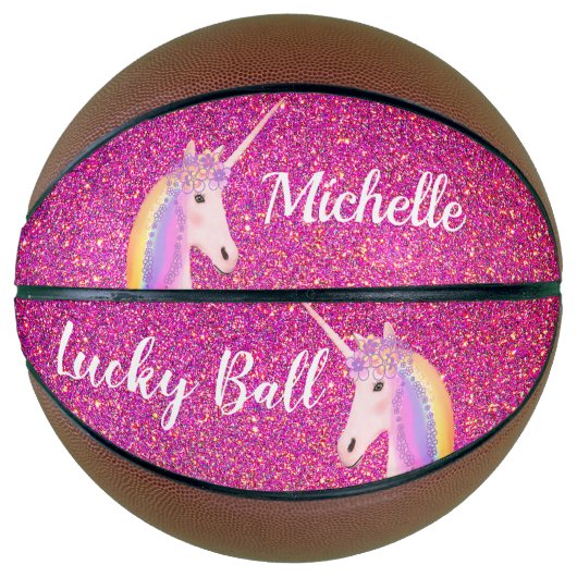Uniçorn Pink Glitzer Glitzern Girly Personalisiert Basketball (Vorderseite)