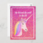 Unicorn Pink Glitzer Inspiration Sie glaubte Postkarte (Vorne/Hinten)