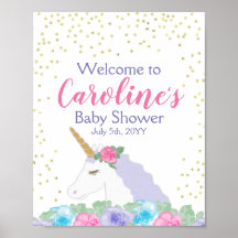 Unicorn Pink & Gold Baby Dusche Willkommen