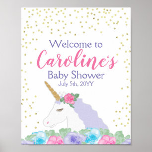 Unicorn Pink & Gold Baby Dusche Willkommen Poster