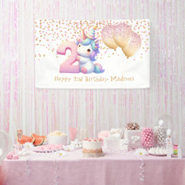 Unicorn Pink Gold Balloons 2nd Girls Geburtstag Banner