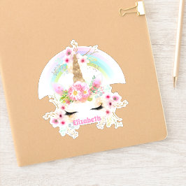 UNICORN Pink Gold Blume Girls Teens Geschenke Aufkleber