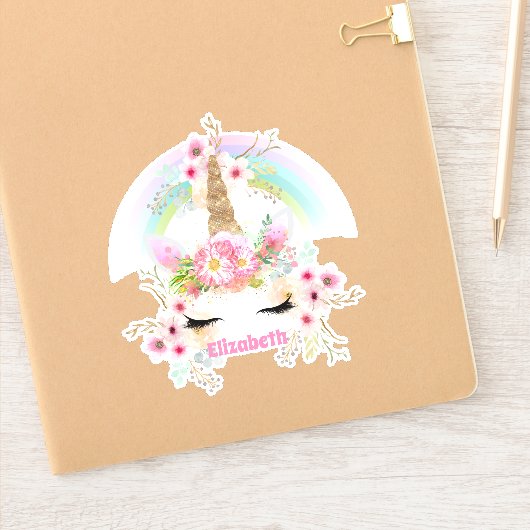 UNICORN Pink Gold Blume Girls Teens Geschenke Aufkleber (Notizbuch)